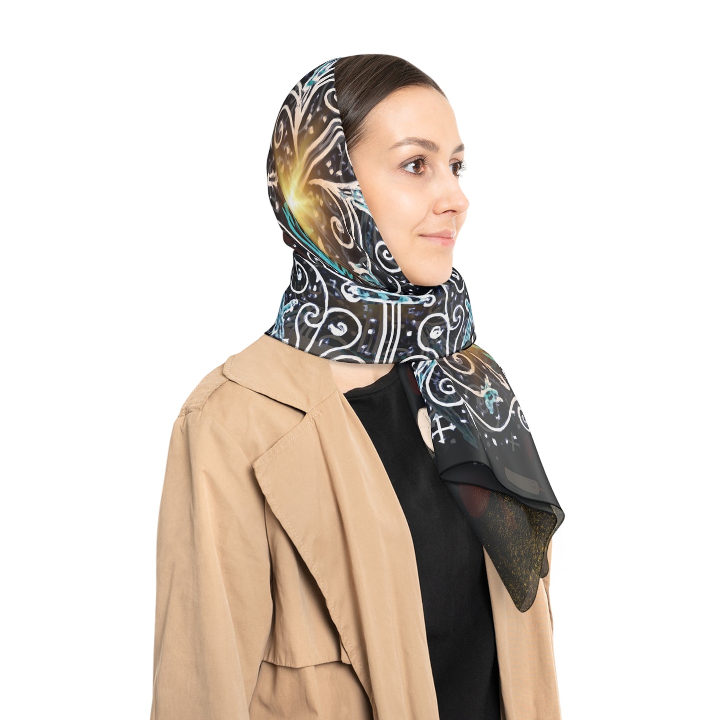 Mystical Skull Poly Scarf, Gothic Style Scarf, Festival Accessory, Boho Fashion, Unique Gift for Her, Halloween Attire