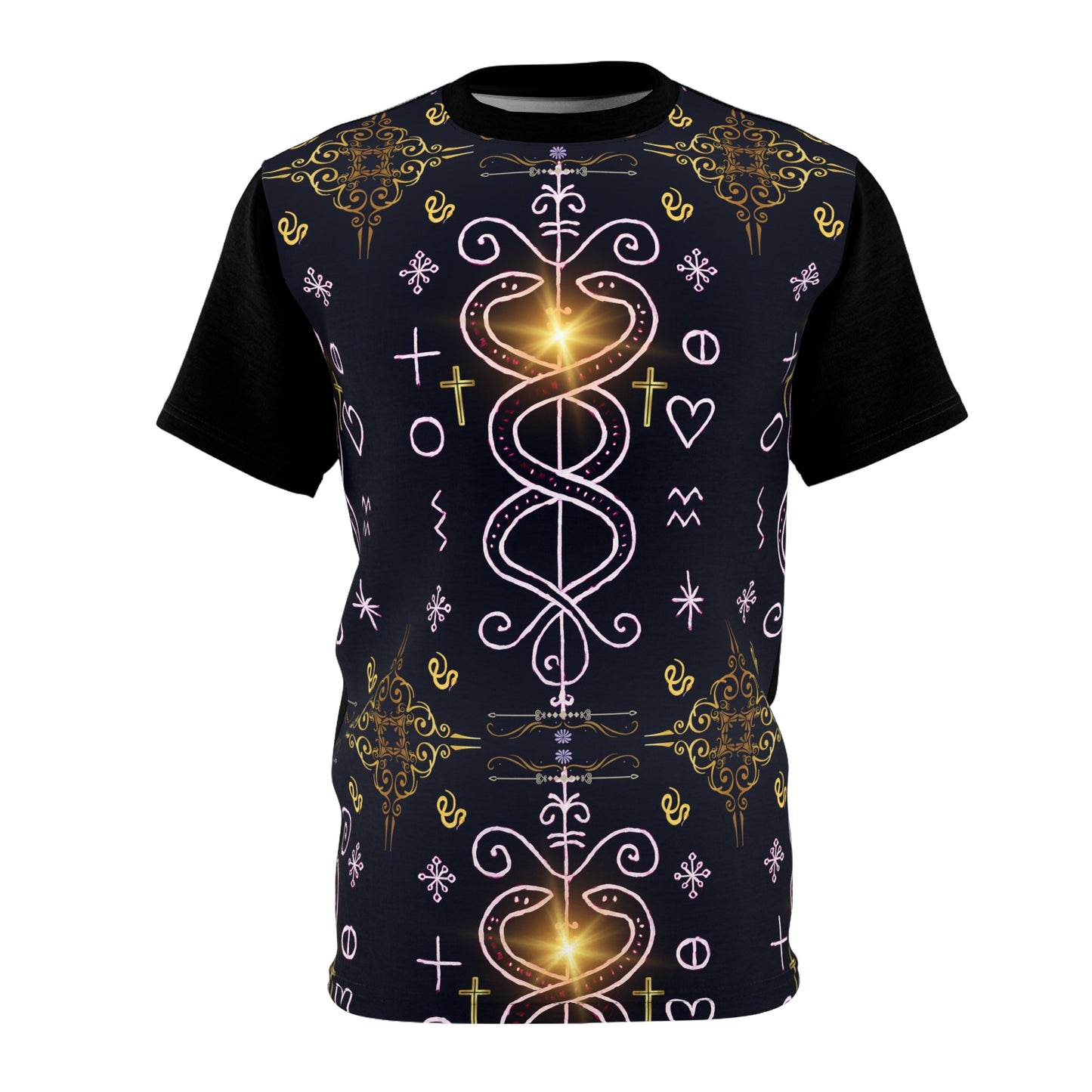Dambala Unisex Cut & Sew Tee, Unique Patterned T-Shirt, Boho Aesthetic Top, Perfect for Festivals, Gifts for Men and Women