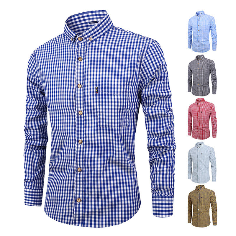 Men's Breathable Cotton Long Sleeved Checkered Shirt