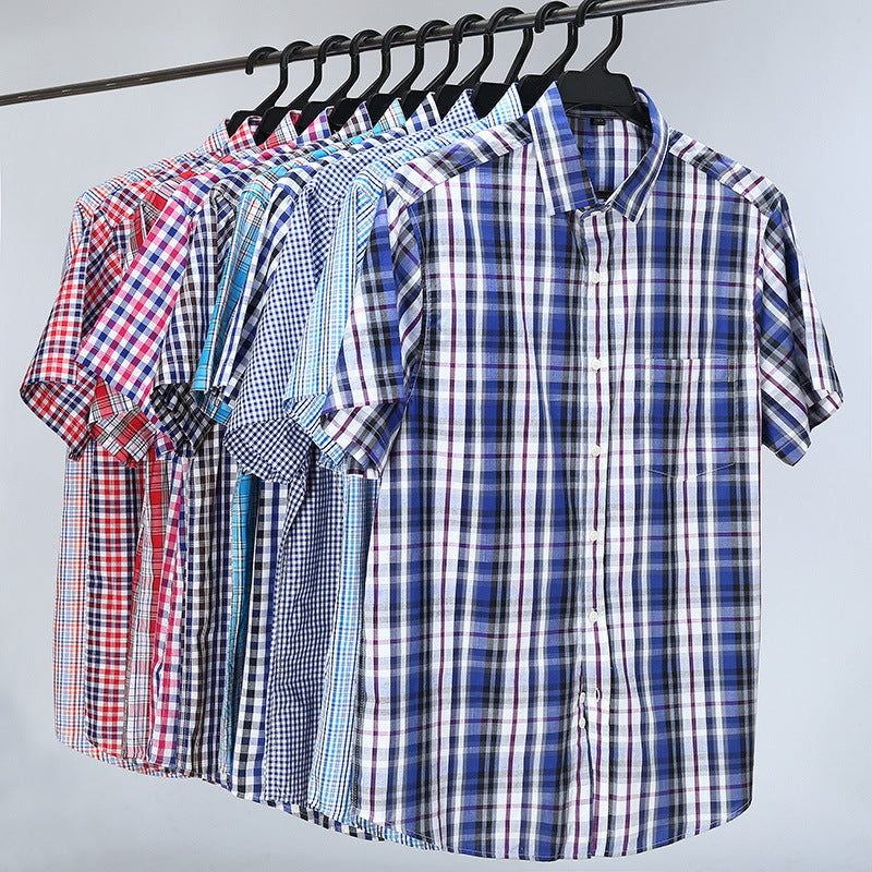 Men's Short Sleeve Shirt Loose Casual Yarn-dyed