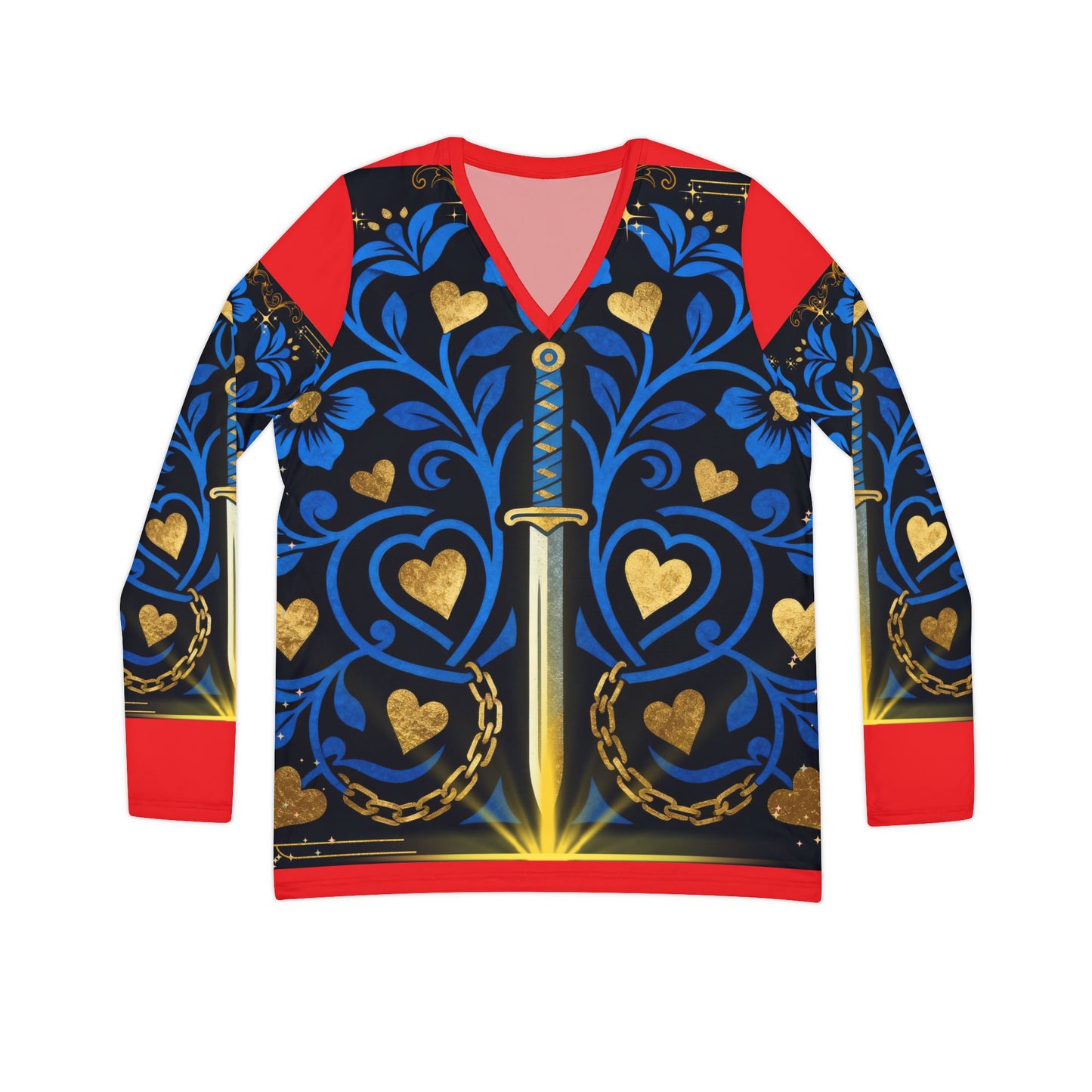 Women's Long Sleeve V-neck Shirt - Elegant Floral Sword Design, Casual Top, Gift for Her, Unique T-Shirt, Everyday Wear, Birthday [...]