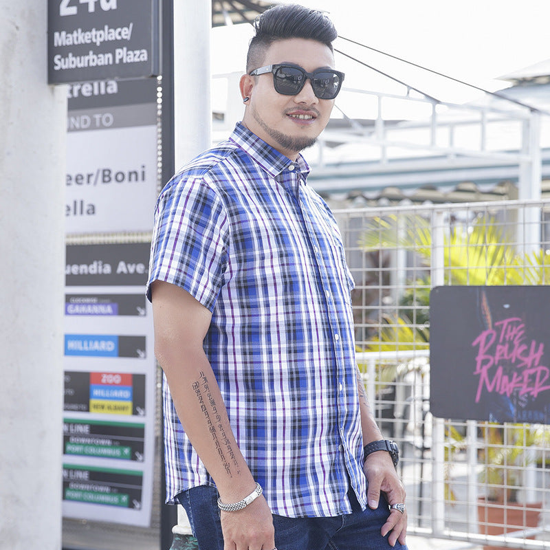 Men's Short Sleeve Shirt Loose Casual Yarn-dyed