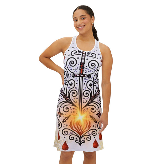 Bohemian Fire Design Dress | Women's Racerback Dress, Summer Fashion, Unique Outfit, Festival Wear, Boho Style