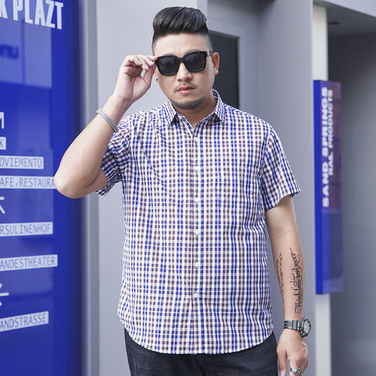 Men's Short Sleeve Shirt Loose Casual Yarn-dyed