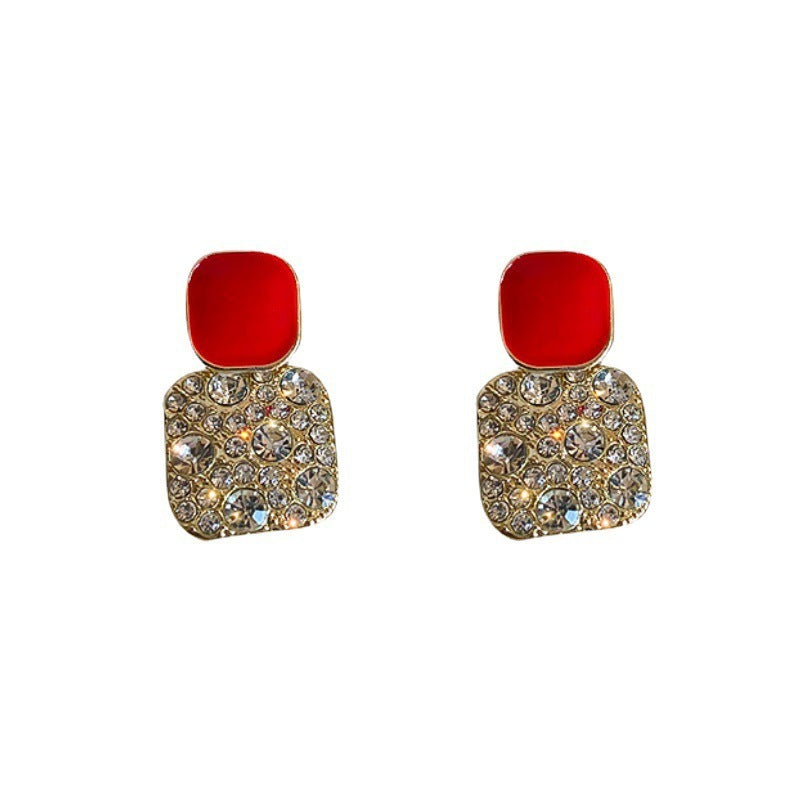 Korean Geometric Block Rhinestone Earrings