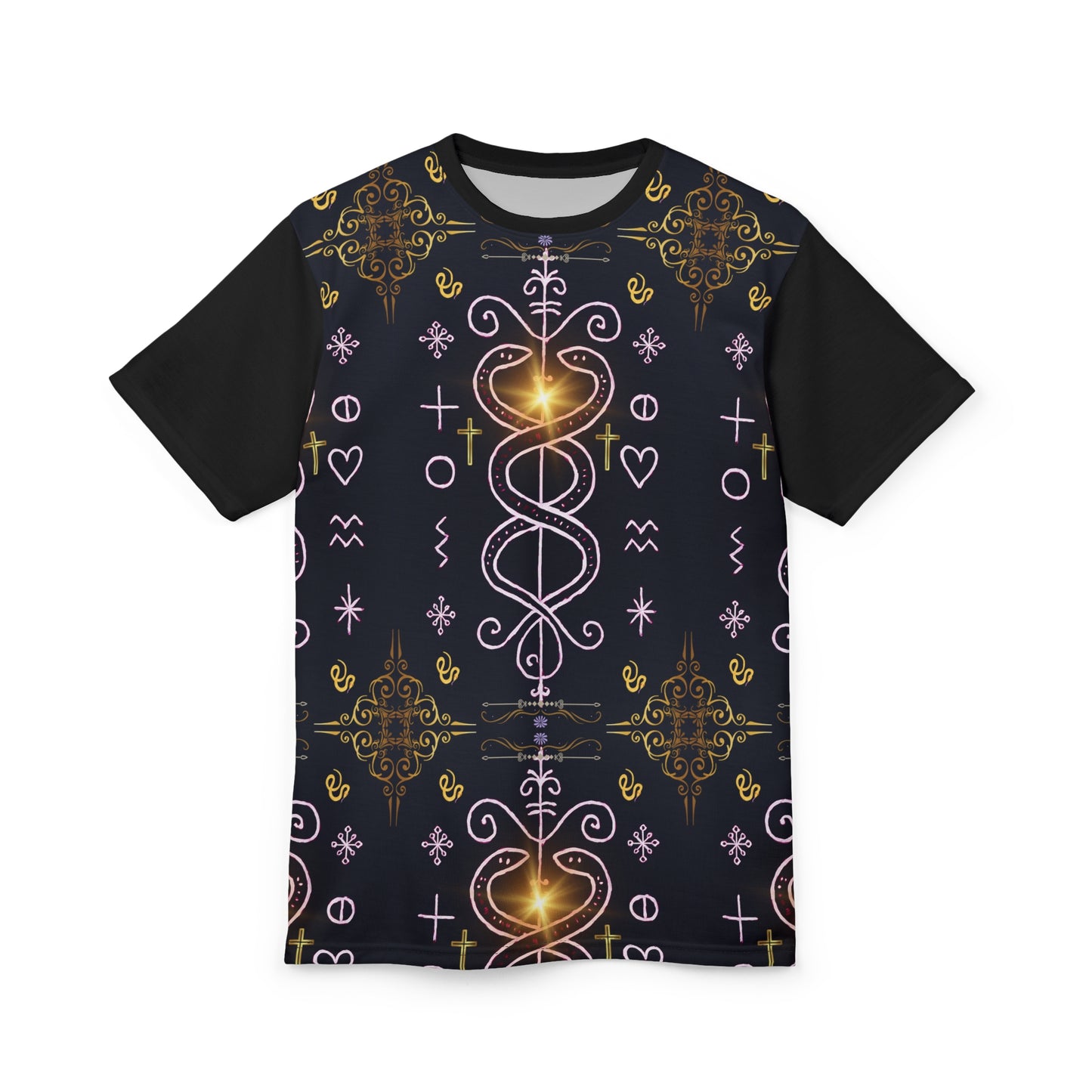 Dambala Unisex Cut & Sew Tee, Unique Patterned T-Shirt, Boho Aesthetic Top, Perfect for Festivals, Gifts for Men and Women