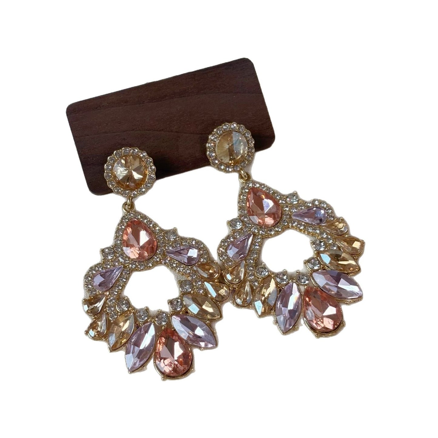 Style Bright Geometric Rhinestone Earrings For Women Retro