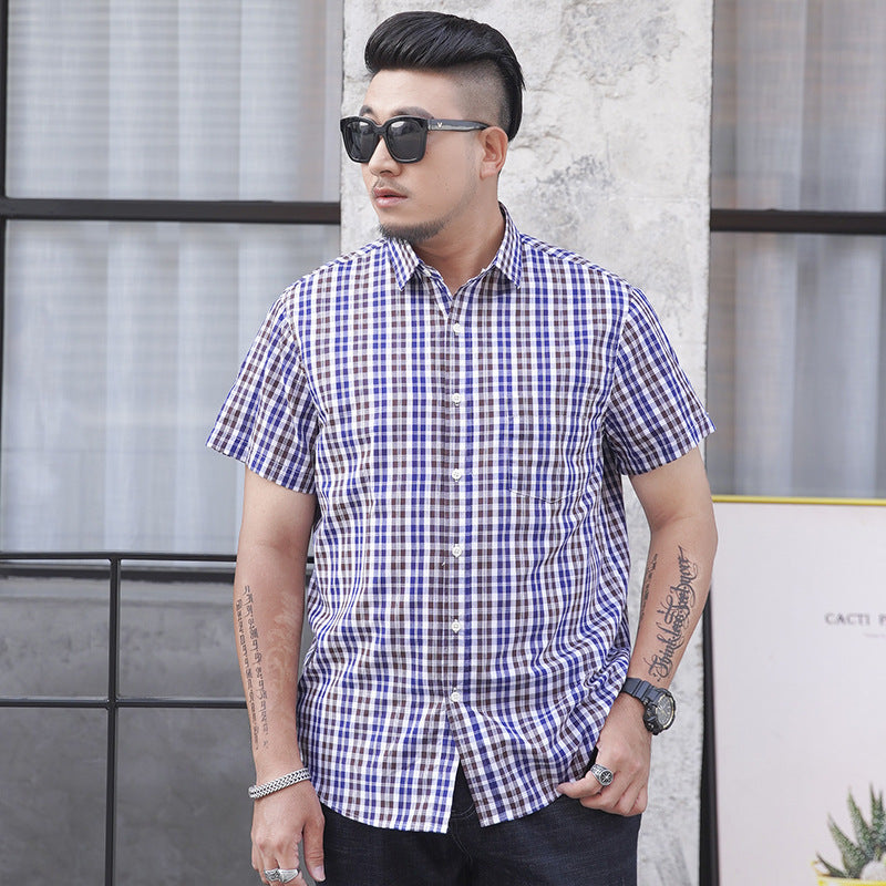 Men's Short Sleeve Shirt Loose Casual Yarn-dyed