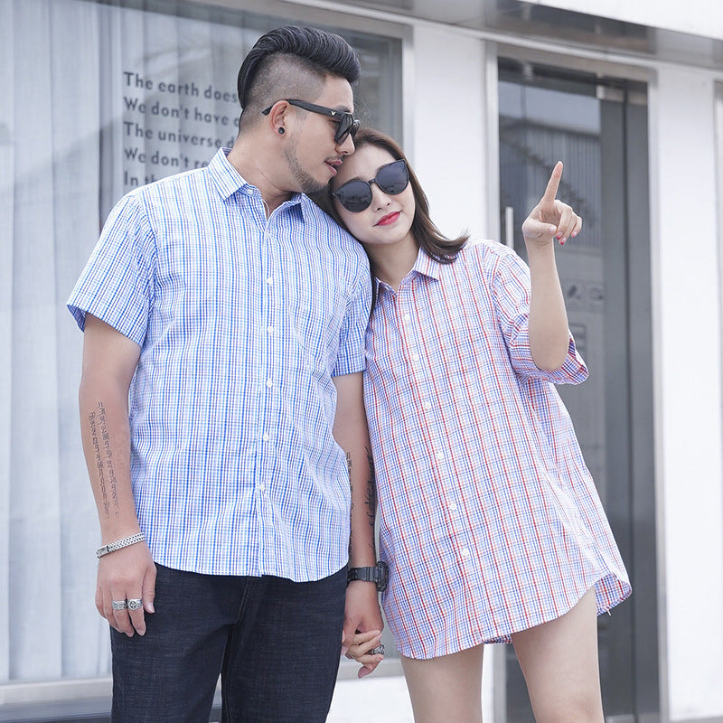 Men's Short Sleeve Shirt Loose Casual Yarn-dyed