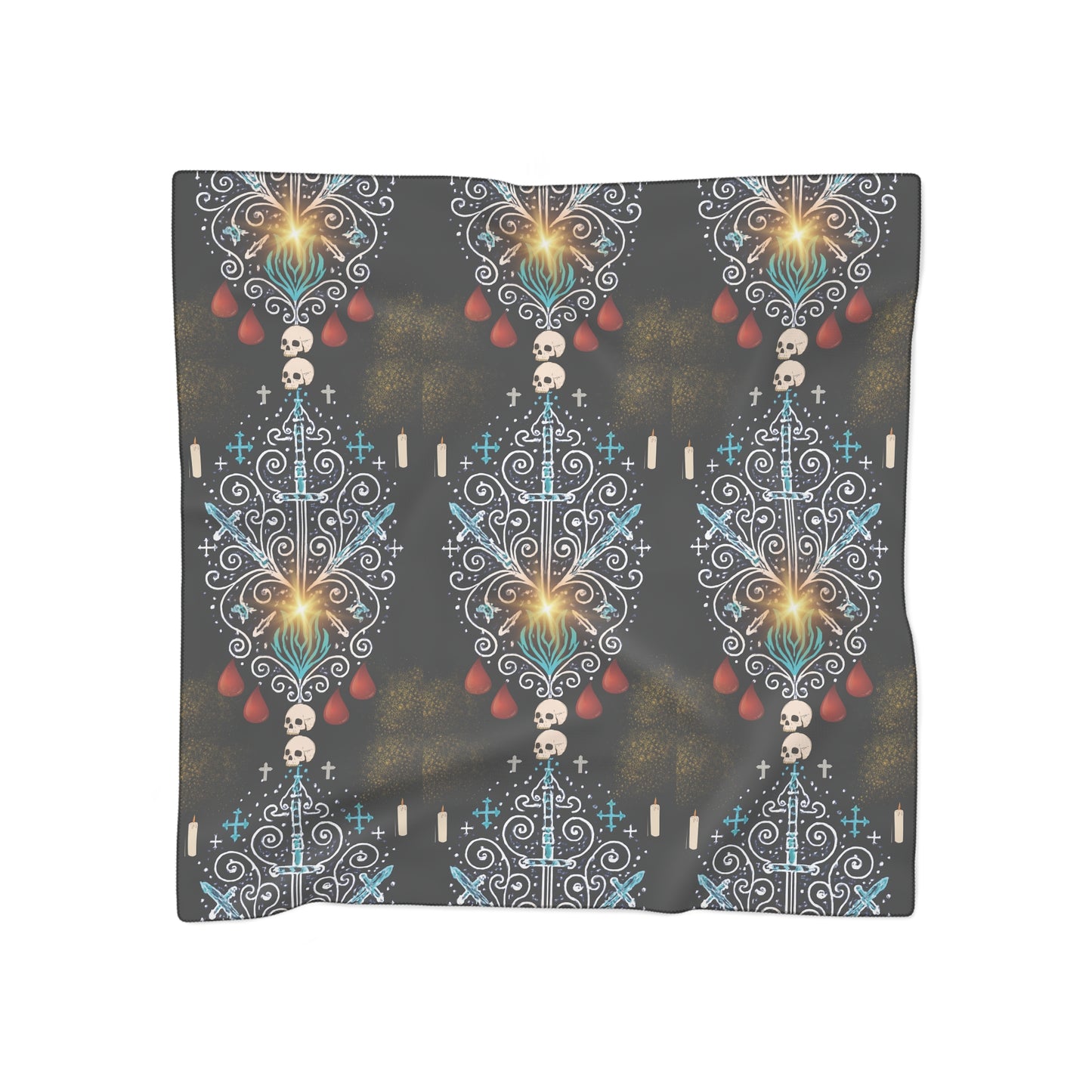 Mystical Skull Poly Scarf, Gothic Style Scarf, Festival Accessory, Boho Fashion, Unique Gift for Her, Halloween Attire