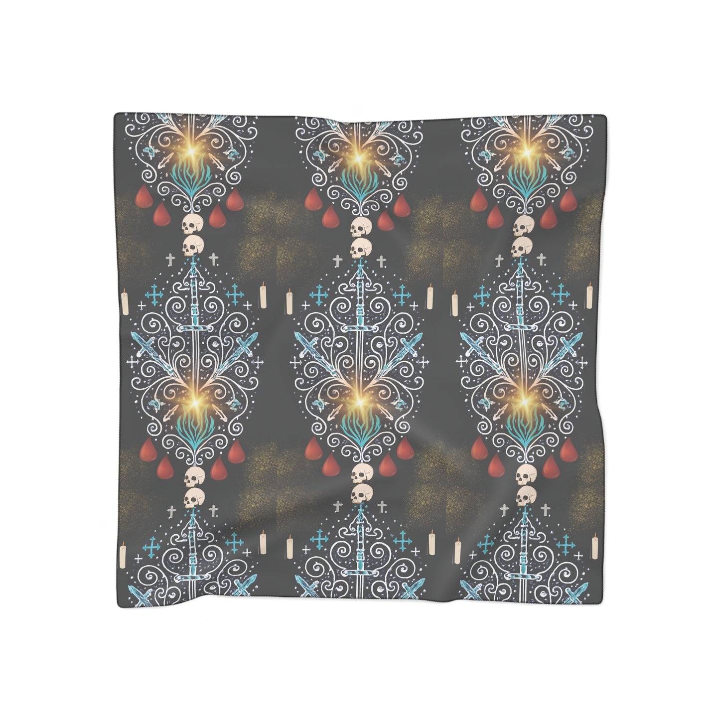 Mystical Skull Poly Scarf, Gothic Style Scarf, Festival Accessory, Boho Fashion, Unique Gift for Her, Halloween Attire