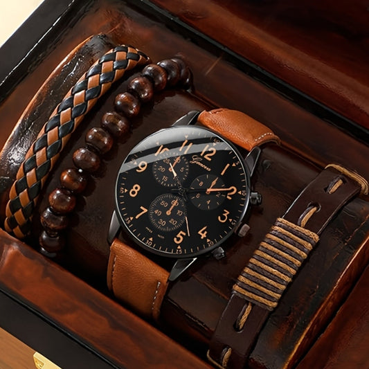 Belt Quartz Watch With Woven Bracelet