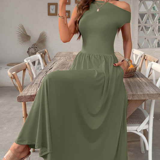 Slant Shoulder Sexy Waist Trimming Long With Pocket Dress
