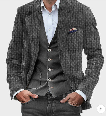 Printed Double Buckle Men's Plus Size Suit Coat