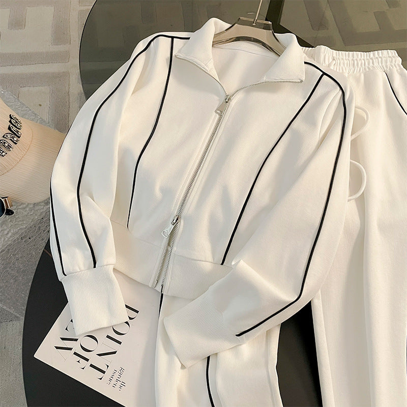 Slimming Youthful-looking Cardigan Long-sleeved Sweater Wide-leg Pants Two-piece Set