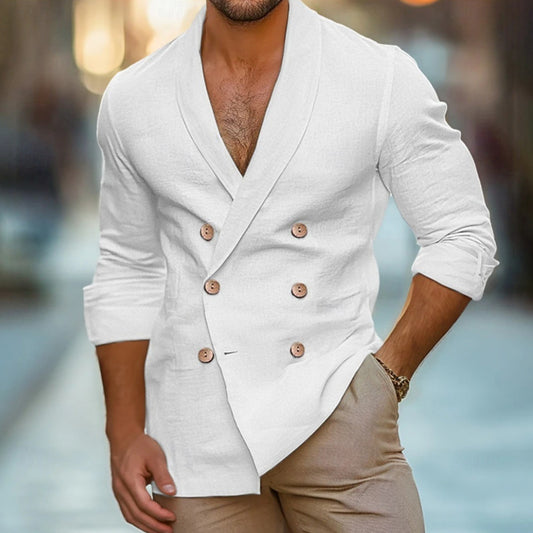 Plus Size Fashion Polo Collar Shirt Long Sleeve Cardigan Jacket Men