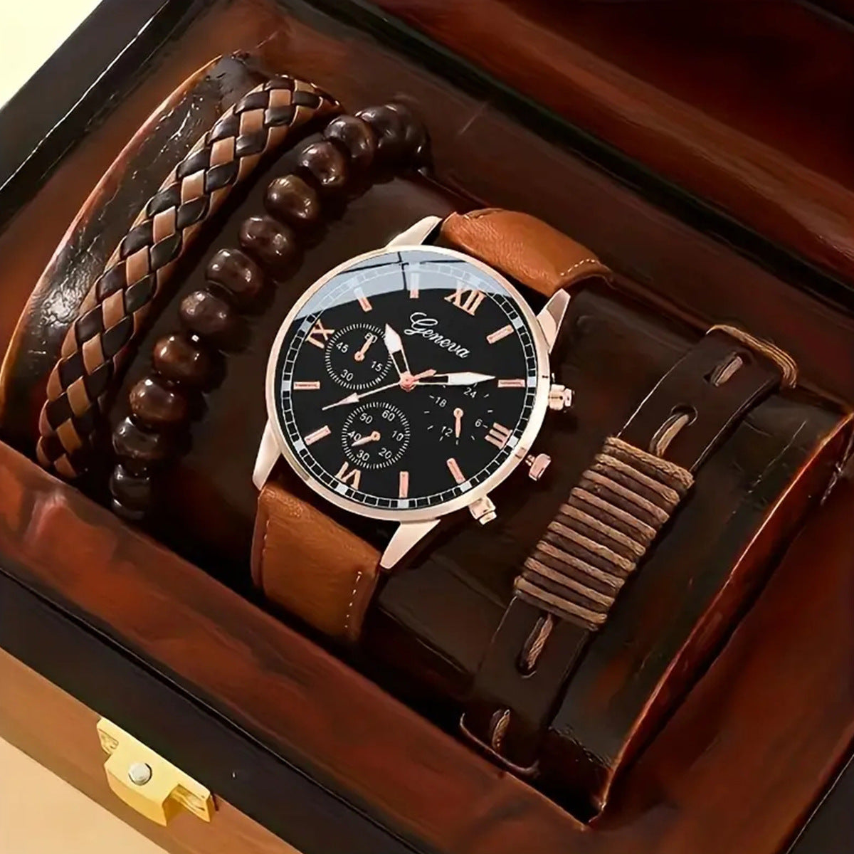 Belt Quartz Watch With Woven Bracelet