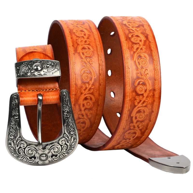 Embossed First Layer Cowhide Men's Mongolian Style Personalized Carved Belt
