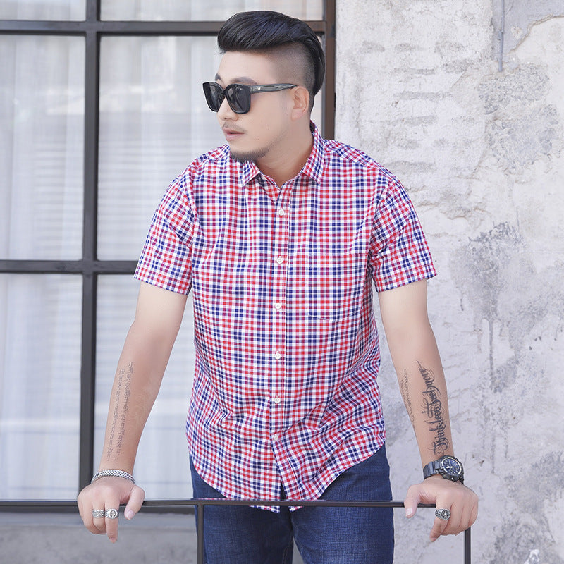 Men's Short Sleeve Shirt Loose Casual Yarn-dyed