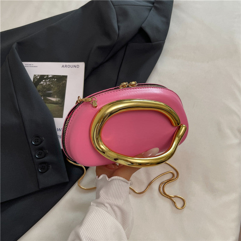 Small Bag Vintage Hardware Metal Handle Chain Crossbody Backpack