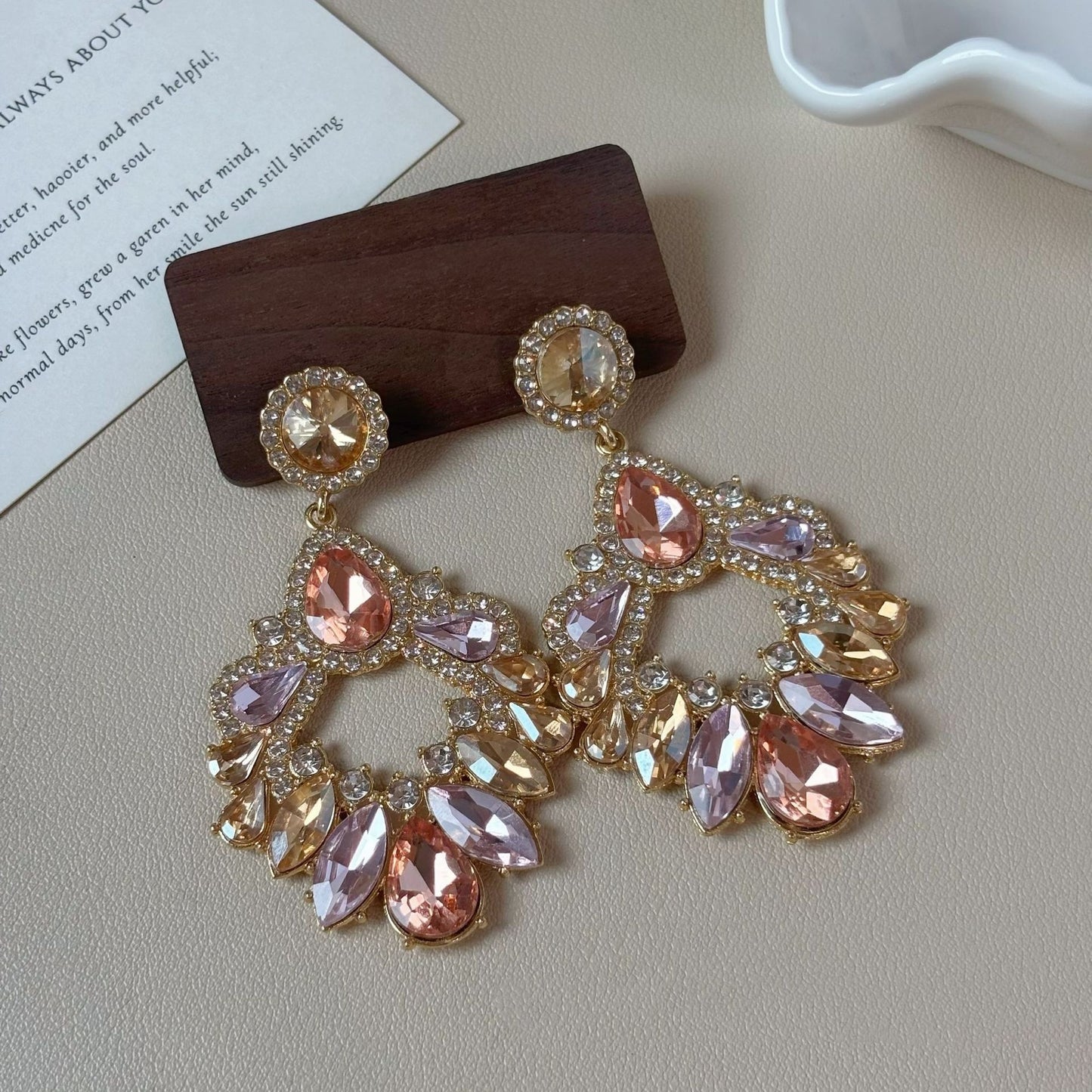 Style Bright Geometric Rhinestone Earrings For Women Retro