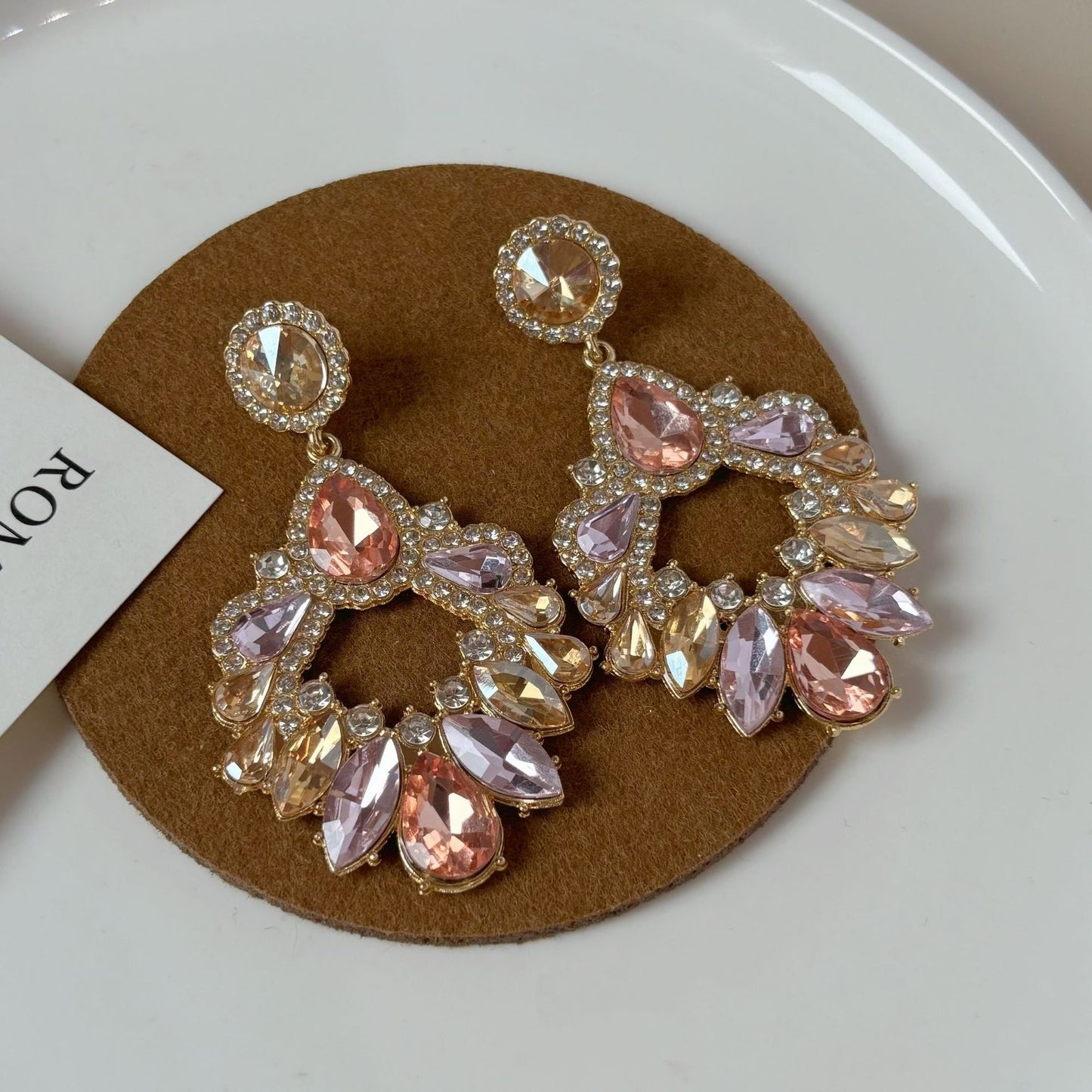 Style Bright Geometric Rhinestone Earrings For Women Retro