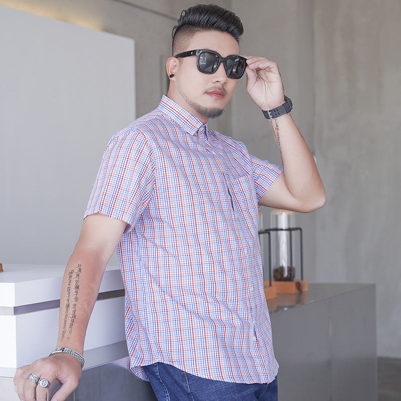 Men's Short Sleeve Shirt Loose Casual Yarn-dyed