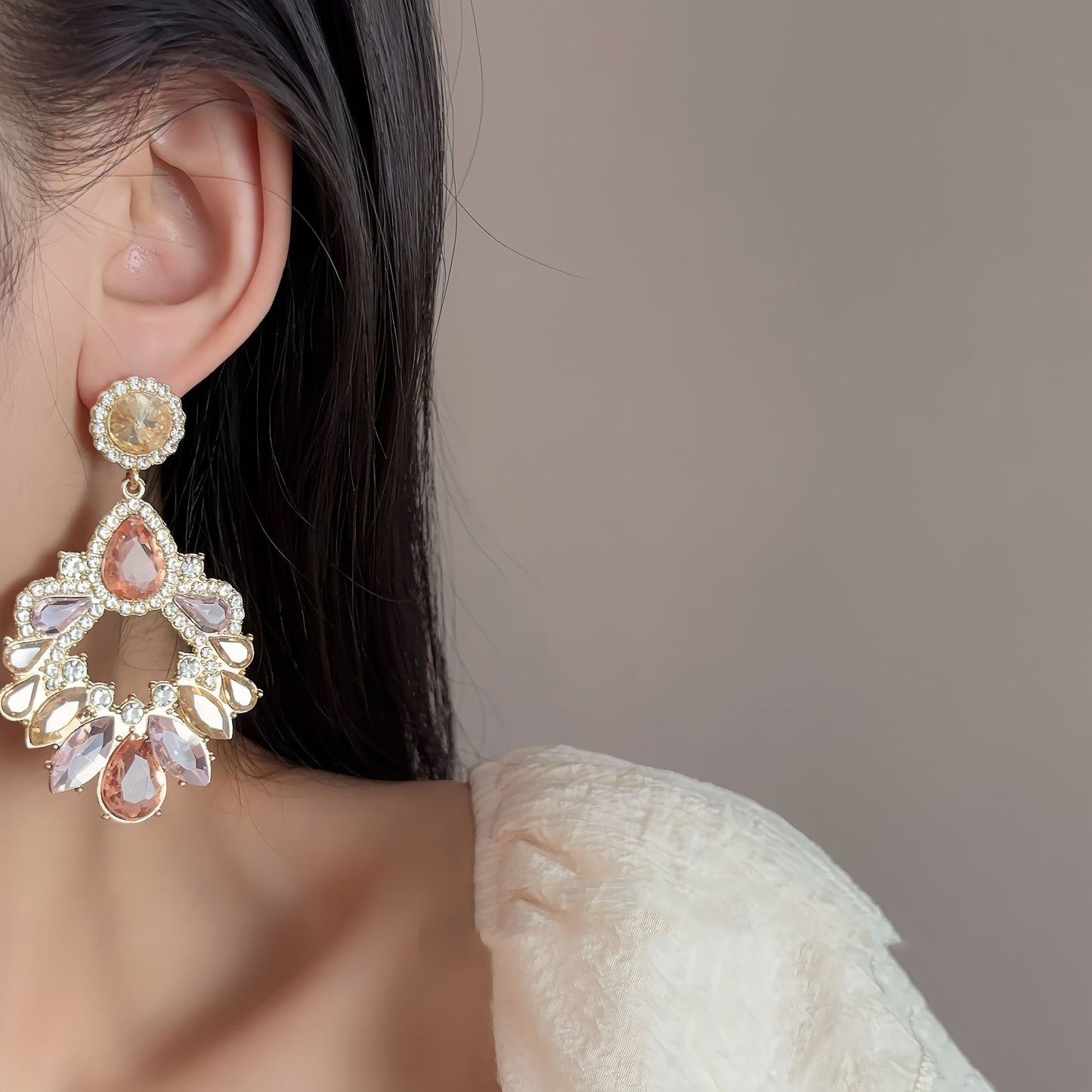 Style Bright Geometric Rhinestone Earrings For Women Retro