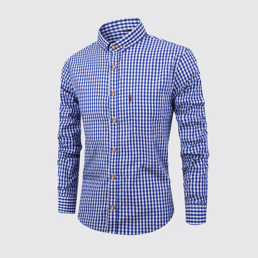 Men's Breathable Cotton Long Sleeved Checkered Shirt